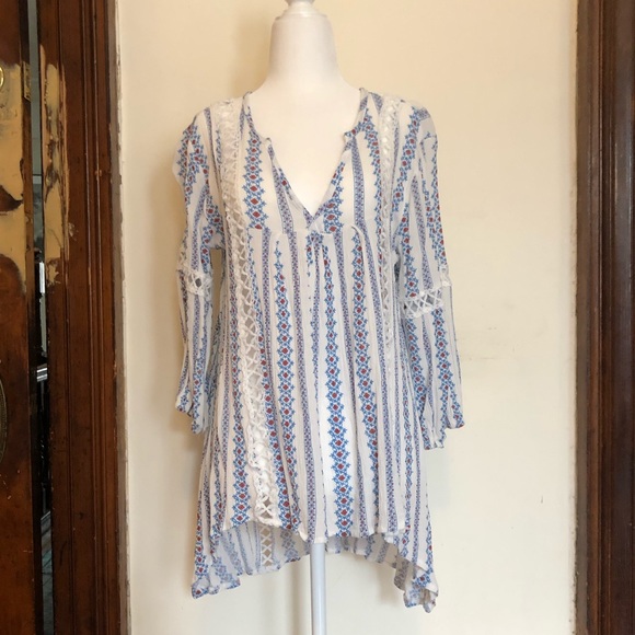 Tops - BOHO PEASANT TUNIC BLOUSE WITH EYELET DETAILS
